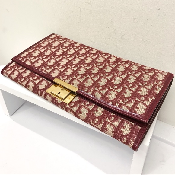 Christian Dior Red Monogram Logo Oblique Canvas Leather Clutch Shoulder Bag - Picture 6 of 10